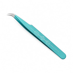 Pinzas Curvas de Precisión para Pestañas, Acero Inoxidable, Punta Suave, Color Verde Azulado, Diseño Geométrico - Product Image 2
