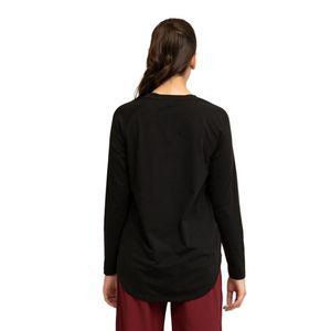 Women Black Long Sleeve Neck Curved Hem <b>Top</b> Casual Loose Fit Pullover Shirt Plain Basic Everyday Layering Tunic Fashion App - Product Image 6