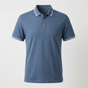 Polo à manches courtes bleu pour homme, en coton piqué, décontracté, respirant, coupe classique, design tricoté uni - Product Image 1