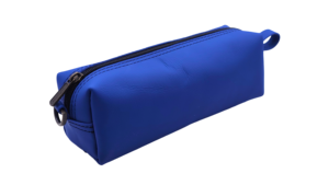 Blue Leather Pencil Pouch Cosmetic Bag With Zipper Closure And Soft Handle <b>Medium</b> Size Simple Style Portable Pouch - Product Image 3