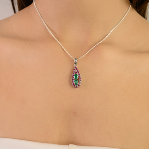 Colgante de Plata de Ley 925 con Esmeralda y Rubí en Forma de Gota de Agua para Mujer, Chapado en Rodio, Regalo de Aniversario - Product Image 2