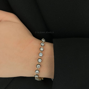 14K Gold Black Rhodium Lab Grown Diamond Tennis <b>Bracelet</b>, Georgian Cut Vintage Style Statement <b>Bracelet</b> Luxury Jewelry Gift for - Product Image 3