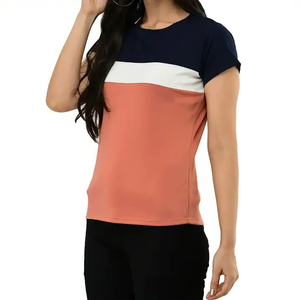 Black <b>White</b> Color Block <b>Women</b> T <b>Shirts</b> Summer <b>Short</b> <b>Sleeve</b> Wholesale Soft Cotton Cut Sew Panel Casual Streetwear Tees - Product Image 5