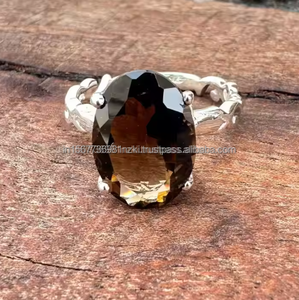 แหวนวินเทจสีเงินสเตอร์ลิงของ925เครื่องประดับควอตซ์แบบรมควันทำด้วยมือเครื่องประดับแหวนหมั้นชุบทอง - Product Image 1