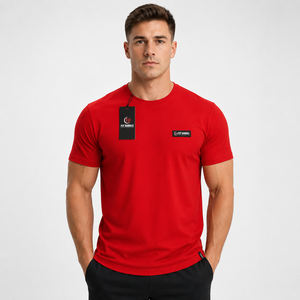 T-shirt en coton rouge décontracté pour homme Fly Humble, coupe ample, col rond, manches courtes, jersey respirant, logo imprimé au dos, anti-rétrécissement, 300g, OEM - Product Image 1