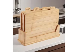Ensemble de planches à découper en bambou écologiques VietnBamboo, non toxiques, rectangulaires, 3 tailles, avec support, anti-odeur, anti-bactérien, épaisseur 2,0 cm - Product Image 4