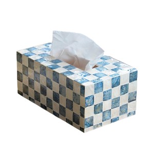 Caja de pañuelos rectangular de alta gama con incrustaciones de nácar y madera hecha a mano para decoración del hogar - Product Image 2