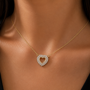 Double Halo Open Round Cut Lab Grown Diamond Necklace 14K <b>Solid</b> <b>Gold</b> DEF VVS Heart Shape <b>Pendant</b> Necklace for Women Fine Jewelry - Product Image 2