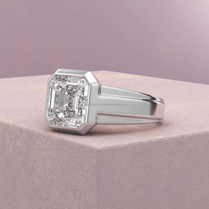 925 <b>Silver</b> Bezel Set Asscher Cut Moissanite Diamond Solitaire <b>Men</b> Engagement <b>Ring</b> Luxury Wedding <b>Ring</b> Classic Geometric Jewelry - Product Image 4