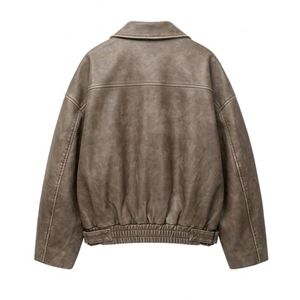 Custom Breathable Soft <b>Suede</b> Leather <b>Jacket</b> High Quality Taupe Finish Elastic Hem Fold Neckline Full Long Sleeves <b>Women</b> Coats - Product Image 2