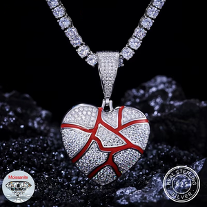 Heart Shape Moissanite Pendant Gold Plated Basketball Heart Pendant Full Pave Moissanite Jewelry Heart Pendant for Sports <b>Fans</b> - Product Image 1