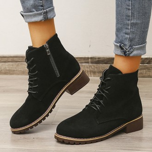 Stivali da donna in pelle scamosciata con tacco medio stringata scarpe invernali Casual di grandi dimensioni con cerniera per deambulatori e rollator autunno inverno - Product Image 1