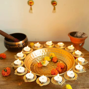 Large <b>Decorative</b> Metal Candle Bowl With Gold Finish For Wedding <b>Table</b> Centerpiece And Party <b>Decoration</b> Use - Product Image 1