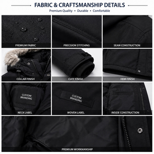 Custom Branding <b>Men's</b> <b>Black</b> Hooded Parka <b>Long</b> Waterproof Polyester Winter <b>Coat</b> Casual Outerwear with Fur Trim - Product Image 5
