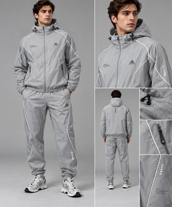 ชุดวอร์มผู้ชาย ONEAPEX สีน้ำเงิน มีฮู้ด ซิปเต็มตัว กันลม กางเกงจ็อกเกอร์และแจ็คเก็ต สีพื้น ผ้าโพลีเอสเตอร์ - Product Image 3