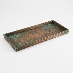 Plateau à chaussures rectangulaire en cuivre avec motif de cône de pin en relief, plateau décoratif en métal brossé pour l'entrée de la maison - Product Image 6