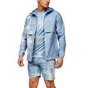 2026 Trendy <b>Men</b>’s Sky Blue Abstract Print Hooded Windbreaker <b>Jackets</b> OEM <b>Lightweight</b> Outdoor Shell Coat for Wholesale Sportswear - Product Image 3