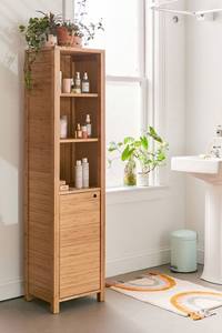 Elegant Slatted Teak Wood Bathroom Cabinet Tall Narrow Towel Shelf with Door - Product Image 3