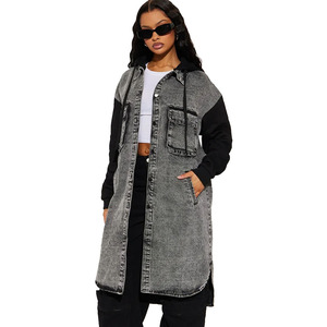 Women's Breathable Winter <b>Sherpa</b> <b>Lined</b> Long Denim <b>Jacket</b> Vintage Button Down Distressed Coat Custom Outerwear - Product Image 1