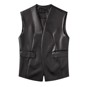 Sheep Real <b>Leather</b> Motorcycle <b>Sleeveless</b> Vest Collarless Solid Color Casual Outer Wear With Pockets Wholesale Men <b>Leather</b> <b>Jacket</b> - Product Image 3