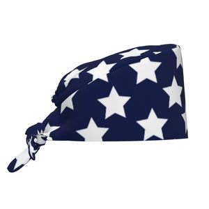 Navy Blue Star Print <b>Scrub</b> <b>Cap</b> Cotton Polyester Woven Unisex Hospital Uniform Accessory - Product Image 5