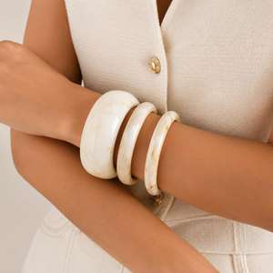 Handmade Ivory Marbled Resin Bangle Set Women Chunky Acrylic <b>Stacking</b> Cuff <b>Bracelet</b> Minimalist Summer Jewelry Wholesale - Product Image 3