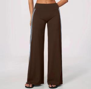 High Waist Full Length Wide Leg <b>Knitted</b> <b>Leggings</b> Solid Color Four-Way Stretch Breathable Letter Decoration Women's - Product Image 3