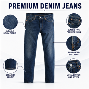 Wholesale Custom <b>Mens</b> Straight Fit Denim Jeans Classic Five Pocket Washed Blue Pants Durable Casual <b>Trousers</b> Manufacturer OEM - Product Image 5