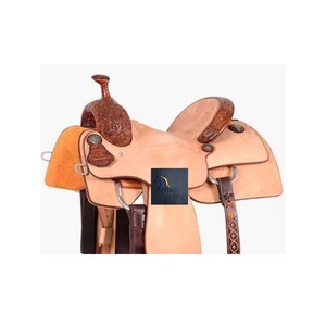 Western Tan Roughout Leather Floral <b>Hand</b> Tooled Barrel Racing Horse Saddle Designer Conchos Hard Seat SS Fitting 10" To 18" - Product Image 2