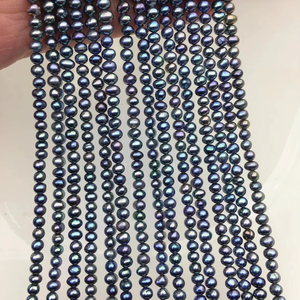 Perles d'eau douce AA Plus bleu profond noir paon 3,5-4 mm, perles de forme pomme de terre, haute brillance, brin lâche, pour la fabrication de bijoux, vente en gros, tendance - Product Image 1