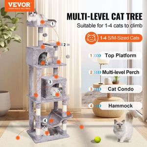 63\" Indoor Cat Tower with 2 Condos Sisal Scratching Post <b>Hammock</b> Top Perch Jumping Platforms-Large Cat Tree & Scratcher - Product Image 2