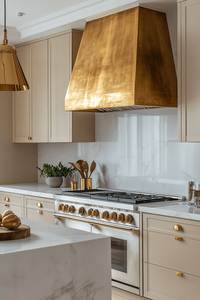 Hotte de cuisine décorative en laiton haut de gamme alliant finesse artisanale, extraction fumée fiable et un attrait de luxe élégant pour la cuisine - Product Image 1