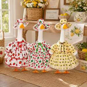 Garden Goose Outfit Strawberry Print <b>Dress</b> Lace Trim Sun Hat Outdoor Lawn Porch Decor - Product Image 1