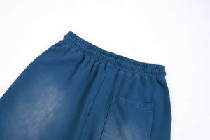 Pantalones cortos tipo bermuda de algodón azul liso para hombre con cintura con cordón y bolsillos estilo casual - Product Image 6