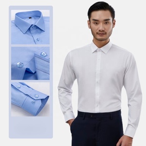 Haute qualité 65% coton 30% fibre de bambou 5% Spandex coupe régulière solide rayé à manches longues boutonné chemise habillée d'affaires pour hommes - Product Image 3