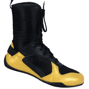 Black and Gold Leather Boxing Boots Lace-Up Breathable High Top Kickboxing <b>Shoes</b> for Adults Martial Arts Training - Product Image 4