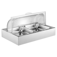 Nampan Sajian Persegi Panjang Stainless Steel Yurtrain dengan Kotak Es 9L, Nampan Makanan Buffet dengan Kompartemen untuk Menjaga Makanan Tetap Segar