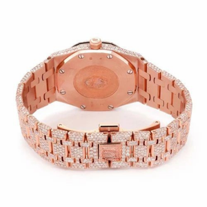 Reloj de Lujo con Incrustaciones de Moissanita, Oro Rosa, Acero Inoxidable, Esfera Negra, Estilo Diamante, Resistente al Agua, Proveedor de Relojes de Pulsera - Product Image 5