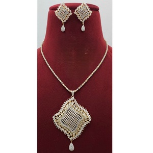 <b>Beautiful</b> Premium Quality Gold White Finish Designer Pendant Necklace Set with <b>Earrings</b> for Wedding Party Women Wear Collection - Product Image 2