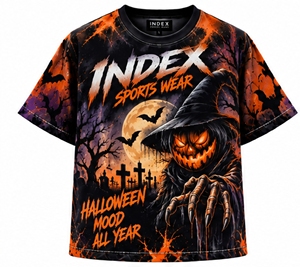 INDEX Men's Halloween Pumpkin <b>Witch</b> Printed <b>T</b>-<b>Shirt</b> Short Sleeve O-Neck Casual Wear With Bats And Moon Design - Product Image 1
