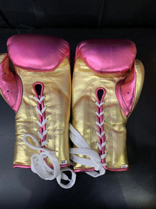 No Boxing No Life Pink Gold <b>Leather</b> Boxing <b>Gloves</b> Laced Breathable Unisex Custom Made in All Colours And Sizes - Product Image 4