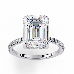 <b>Emerald</b> Cut Moissanite Engagement <b>Ring</b> Women's 925 Silver Prong Setting Pave <b>Band</b> Classic Geometric Style - Product Image 6
