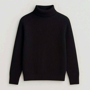 <b>Men's</b> Light Blue Rib Knit Embossed Solid <b>Turtleneck</b> <b>Sweater</b> Long Sleeve Cashmere Pullover Breathable Winter ODM Anti-Shrink - Product Image 5