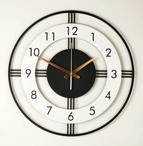 Modern Black and White Round Wall <b>Clock</b> with Gold <b>Hands</b> Elegant Decorative <b>Clock</b> for Living Room Office Home Decor - Product Image 1