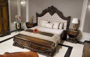 Juego de Muebles de Dormitorio de Madera de Teca con Acabado Dorado Moderno de Primera Calidad, Cama, Armario y Tocador Personalizables de Lujo, Estilo Palacio Real, Oferta en USA - Product Image 2