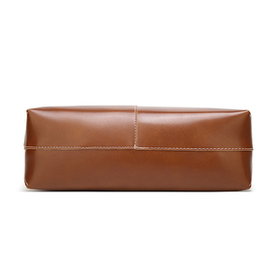 Bolso tote extragrande de cuero genuino con asas marrones, estilo minimalista de apertura superior para uso diario. - Product Image 6