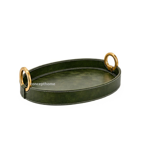 Bandeja de Servicio de Cuero Negro Concept Home con Asas de Latón, Acabado en Cuero de Color Sólido, Apta para Restaurantes, Ecológica y Apta para Lavavajillas - Product Image 2