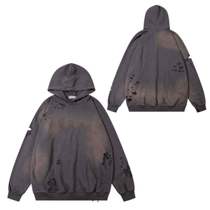 เสื้อฮู้ดดี้ทรงโอเวอร์ไซส์สไตล์วินเทจแบบฟอกสี พร้อมฮู้ดและกระเป๋าหน้า ผ้าฝ้ายเนื้อนุ่มหนา สไตล์สตรีทแวร์แบบคัสตอม - Product Image 2