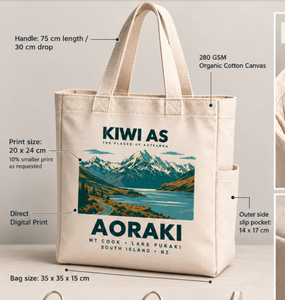 Bolsa de lona con estampado gráfico de viaje de Nueva Zelanda, Kiwi como Aoraki Mt Cook, con bolsillo lateral - Product Image 2