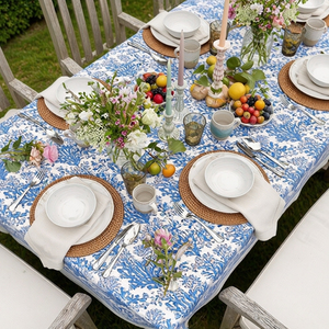 Coral Multi Blue Hand Block Printed Cotton <b>Tablecloth</b> 180x270cm Handmade Designer Premium Dining Table Cover Home Decor Gift - Product Image 5